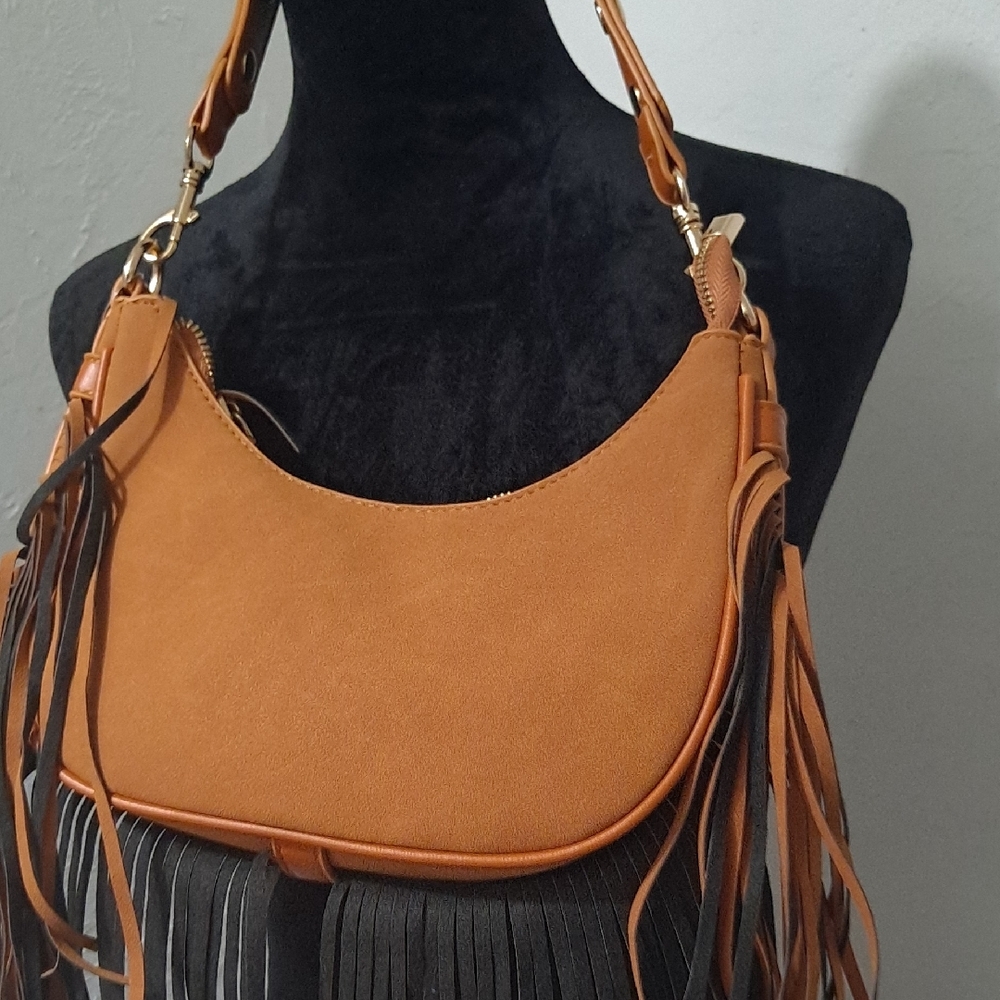 NEW Chic and Fun Tan Fringe Shoulder Bag